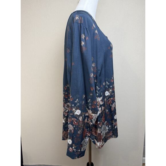 Tolani Collection Tunic Blouse 100% Modal Blue Floral Women’s Sz XL Fairy Boho - Picture 5 of 14